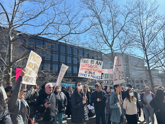 March 12 protest in front of Day Hall, Cornell University. Photo: Celia Clarke/WRFI.