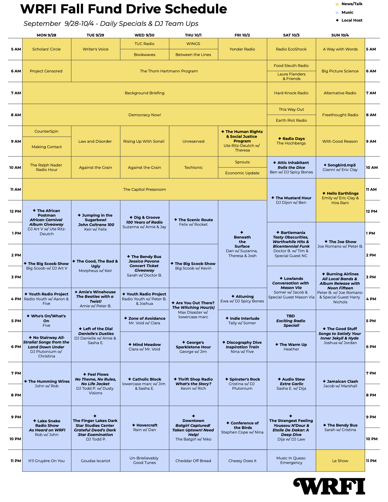 Fall 2026 Fund Drive Program Schedule