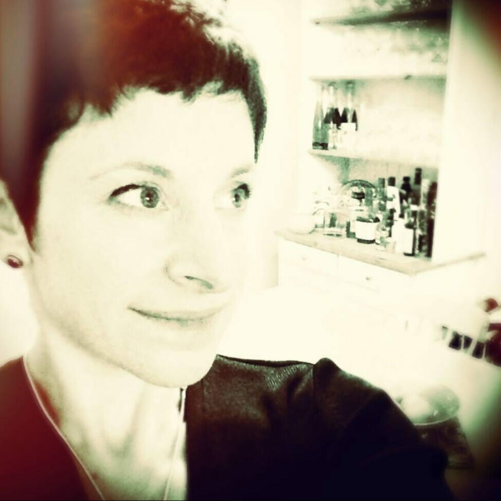 black & white photo of DJ Amie.